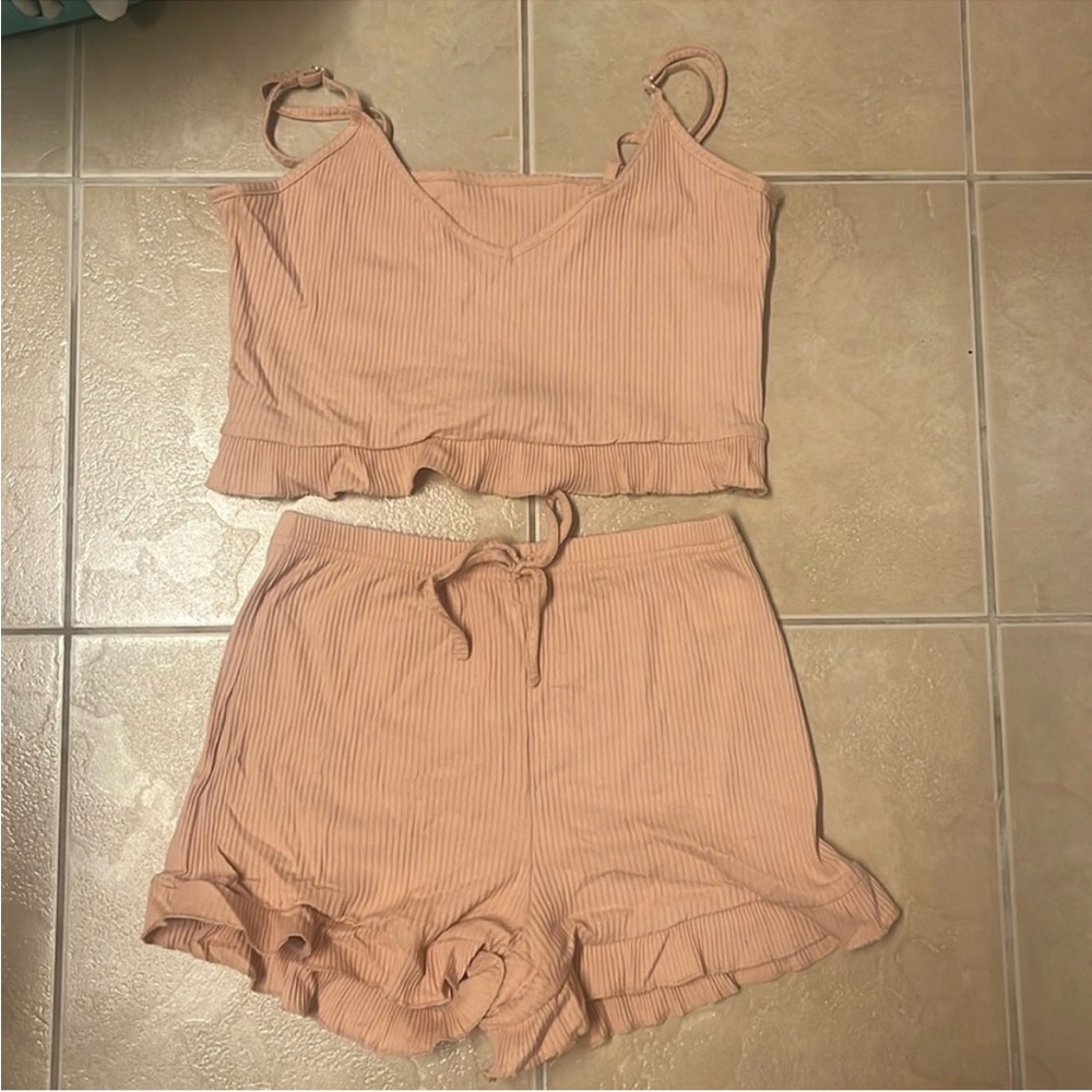 SHEIN Pink Ribbed Pajama Set
